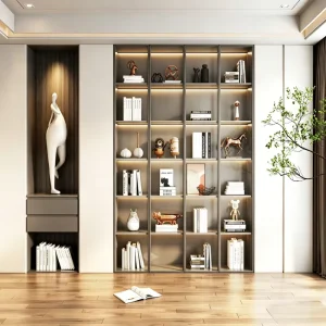 Custom Modern Luxury Wall Bookcase With LED Living Room Full Wall Open Display Cabinet Bookshelf Home Office Storage Showcase