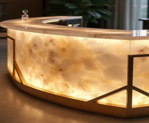 Custom Modern Marble Bar Counter for Mall Hotel Use Solid Surface LED Lighting Commercial Dining Furniture