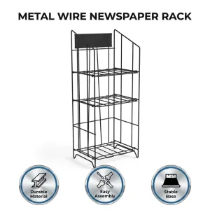 Custom Modern Metal Wire 4 Tier Detachable Freestanding Magazine Display Stand Newspaper Rack for Retail Shops
