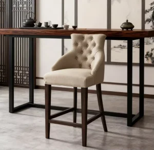 Custom Modern Navy Velvet Genuine Leather Oak Birch Bar Stool Durable Wooden Leisure Chair for Dining Home