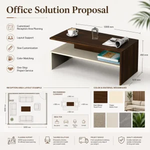 Custom Modern Rectangular Coffee Table with Open Storage Shelf Two Tone Design Commercial Reception Lounge Furniture