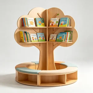 Custom Modern School Library Furniture Panel Bookshelf Reading Nook Tree Shaped Storage Kids Classroom Daycare Center Equipment