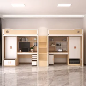 Custom Modern Single Student Dormitory Commercial Loft Bed Iron Metal Bunk Bed with Computer Desk for School and Hospital Use
