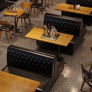 Custom Modern Square Coffee Shop Commercial Cafe Wood Restaurant Table Sofa Leather Booth Seating Furniture Set