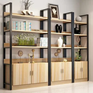 Custom Modern Steel & Wood Extendable Bookshelf for Home Office and Dining Rooms, Simple Design Living Room Bookcase