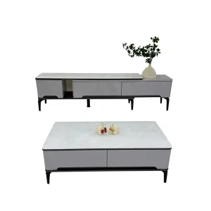 Custom Modern TV Stand Coffee Table MDF Top Artificial Marble Eco Friendly Smooth Drawer Metal Frame Living Room Furniture