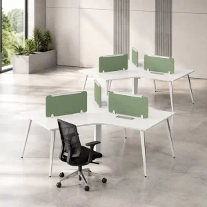 Custom Modular L Shaped Office Workstation for 3 People with Integrated Cable Management and Contemporary Design