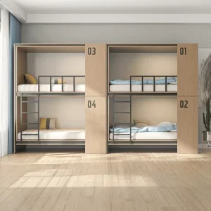 Custom Modular Modern 4 Person School Dormitory Bunk Bed Full Enclosure Wood Texture Metal Loft Bed Student Dorm Hostel Custom