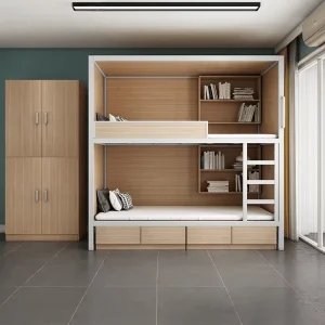 Custom Modular Modern Wood Dormitory Bunk Bed Full Enclosure Storage 2-Person Adjustable Loft Bed School Hostel Bedroom Standard
