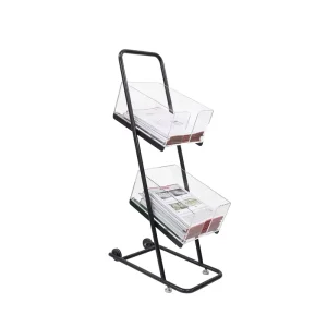 Custom Movable 2 Tiers Floor Standing Metal Newspaper Holder Display Rack Magazine Rack Stand