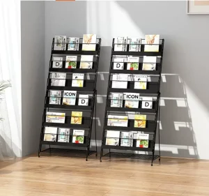 Custom Movable Metal Brochure Floor Display Stand Magazine Newspaper Catalog Literature Display Rack for Office Exhibition Hotel