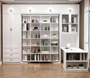 Custom Multifunctional Murphy Bed with Rotating Bookshelf Desk and Foldable Wall Cabinet Design for Modern Small Apartments