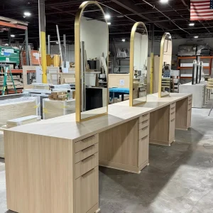 Custom Nail Salon Furniture Set Modern Salon Styling Station Full Beauty Salon Design Decoration Solutions