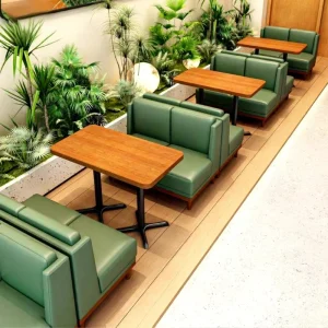 Custom Natural Square Oak Coffee Shop Fast Food Cafeteria Furniture Solid Metal Cafe Wood Wooden Restaurant Table and Chair Set