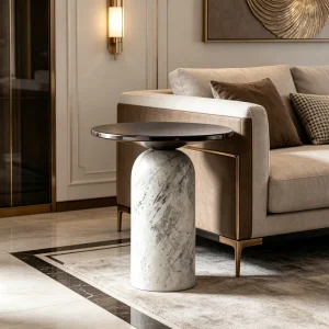 Custom Nordic Modern Luxury Natural Travertine Base Coffee Table Tempered Glass Top Round Side Table