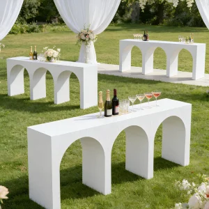 Custom Nordic Modern Wedding Furniture 100% Solid Wooden Make Arched Shape Event Rental Bar Table