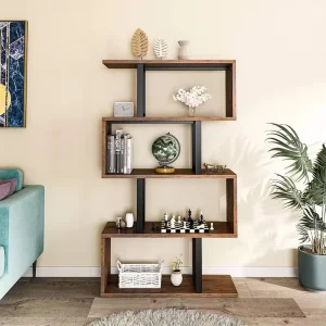 Custom Nordic Style 5-Tier Wooden Etagere Bookshelf Ladder Freestanding Decorative Room Divider Storage Display Space-Saving