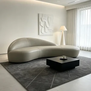 Custom OEM ODM Genuine Leather Curved Sofa Luxury Designer Couch for Hotel Villa Restaurant Hospital Commercial Space