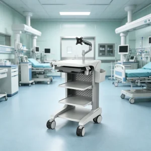 Custom OEM ODM Medical Endoscopy Cart Hospital Instrument Trolley With Retractable Keyboard Silent Medical Caster Wheels