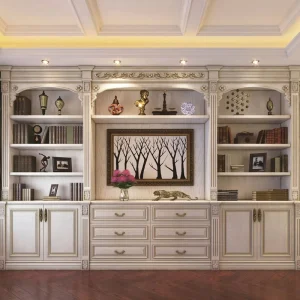 Custom Oak Solid Wood Bookcase Library Furniture Home Office Wall Unit Modular Luxury Hand Carved Classic Bookshelf Cabinetry