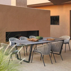 Custom Outdoor Dining Table Sintered Stone Top with Aluminum KD Frame for Hotel Villa Patio OEM Supported