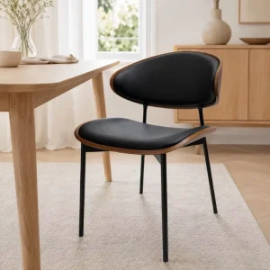 Custom PU Leather Dining Chairs Faux Wood Back Black White Modern Cafe Hotel Restaurant Chair Bulk Supplier OEM ODM Bulk