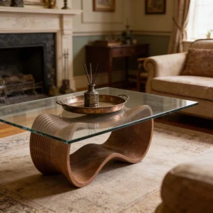 Custom Parametric Solid Wood Glass Side Coffee Table for Living Room Hotel Villa Salon Office