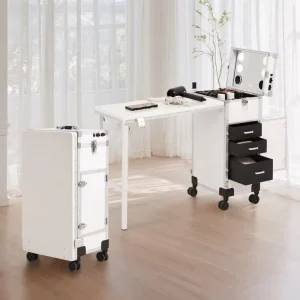 Custom Professional Aluminum Studio Case LED Mirror Bluetooth Padlock Extension Layer for On-site Skincare Makeup Artists
