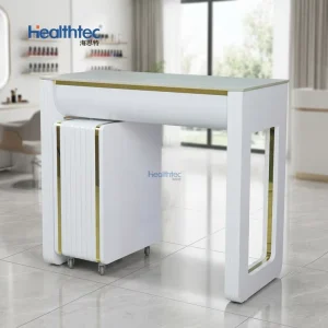Custom Professional Manicure Nail Table with Multi Person Seating and Storage Drawers