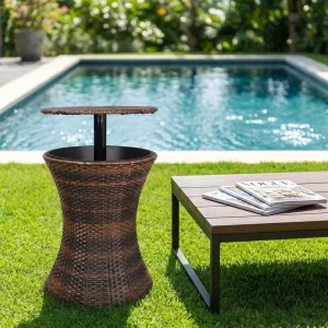 Custom Rattan Garden Bar Table Outdoor Patio Furniture with Beer Wine Cooler Hot Tub Side Table and Ice Bucket