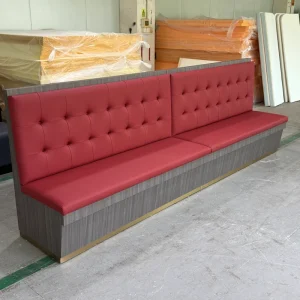 Custom Red PU Leather Restaurant Booth Seating Button Tufted Banquette Wall Bench for Restaurant Diner Hospitality Furniture