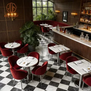 Custom Restaurant Furniture Set Tufted Velvet Booth Seating Square Round Marble Table and Chair