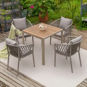 Custom Restaurant Hotel Patio Garden Outdoor Commercial Modern Wood Panel Style Furniture Table Chair Set