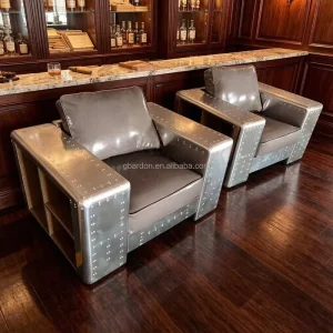 Custom Retro American Industrial Style Aluminum Chesterfield Sofa for Cigar Lounge Hotel and Living Room