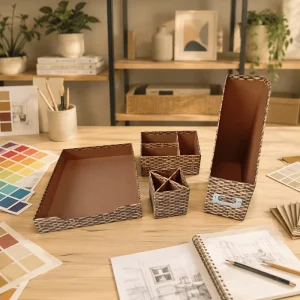 Custom Rigid Office Stationery Paper Box Cardboard A4 Size File Magazine Holder Desk Organizer Set