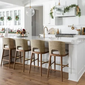 Custom Rope Patio Stackable Kitchen Bar Wooden High Counter Outdoor Rattan Stool Chair