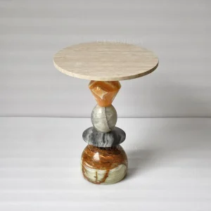 Custom Scandinavian Design Side Table Natural Marble Travertine & Jade Green Onyx Hotel Coffee Table Furniture Stone Material