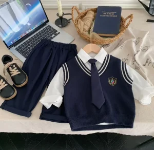 Custom School Set Sweatshirt with Shirt with Pants Full Set British Style Elegant High Quality for School Uniform Girl and Boy