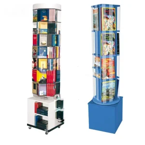 Custom Shop Floor Standing Rotating MDF Wooden Magazine Book Display Rack Stand