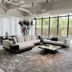 Custom Size Modern L Shape Sectional Sofa Set for Hotel Villa Living Room Velvet Fabric Stainless Steel Legs Reclining Features