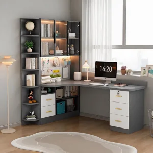 Custom Size and Color Durable Eco Friendly Computer Desk Study Table with Shelf Bookshelf Drawers Furniture Space Saving Home Office