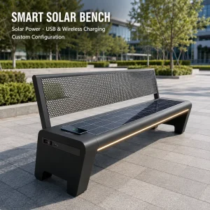 Custom Smart Solar Charging Bench 100W Monocrystalline Solar Panel IP65 Protected USB Wireless Charging LED Light for Outdoor
