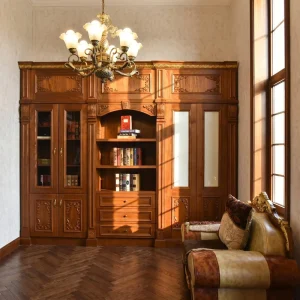 Custom Solid Wood Bookcase Library Furniture Home Office Wall Unit Modular Luxury Hand Carved Classic Bookshelf Cabinetry Study