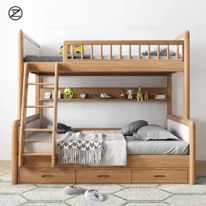 Custom Solid Wood Bunk Bed Oak Black Walnut Kids Loft Bed Mother and Child Design