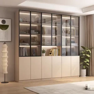 Custom Solid Wood Modern Extendable 5 Shelf Tiered Design Living Room Display Bookshelf and Combination Cabinet for Home Office