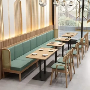 Custom Solid Wood Rattan Booth Seating Commercial Upholstered Banquette for Hot Pot Japanese Restaurant Tea House Snack Bar