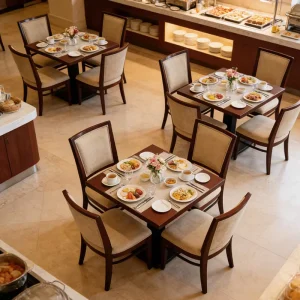 Custom Solid Wood Restaurant Furniture Set Dining Table and Chairs for Hotel Hospitality Hall