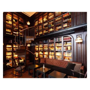 Custom Solid Wooden Library Bookcase with Ladder Vintage Bookshelf Office