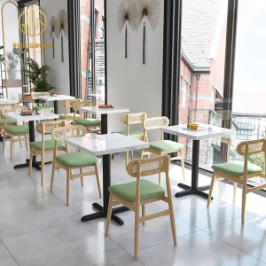 Custom Square Fast Food Coffee Shop Commercial Furniture Metal Bistro Small Cafe Marble Hotel Restaurant Table and Chairs Set