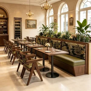 Custom Square Solid Wood Table and Chair Set for Restaurant Cafe Commercial Furniture with Sofa Booth